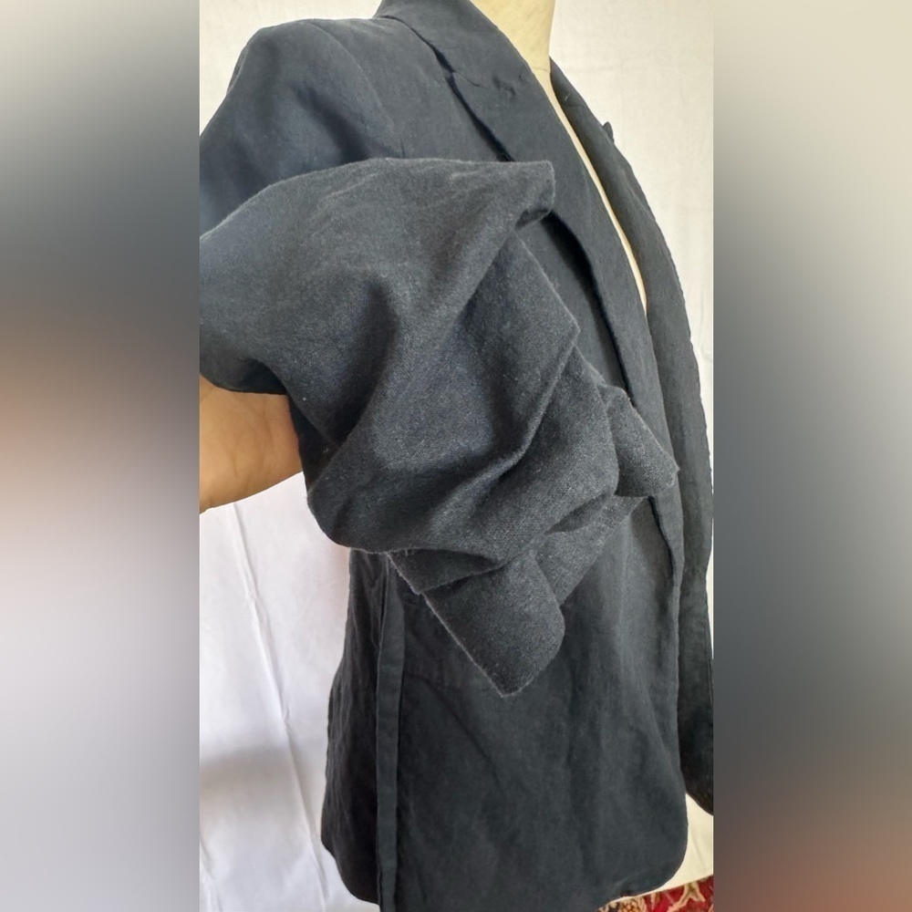 Scoop Linen-Blend Open Front Blazer with Tie Back and 3/4 Scrunch Sleeves - Picture 10 of 13